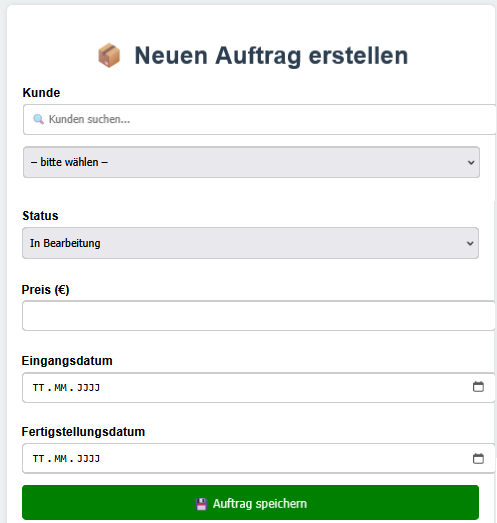 Auftrag erfassen